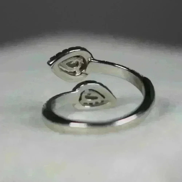 925 STAMP Sterling Silver Double Teardrop Cubic Zirconia Crystal Ring Size 6 - Picture 5 of 7